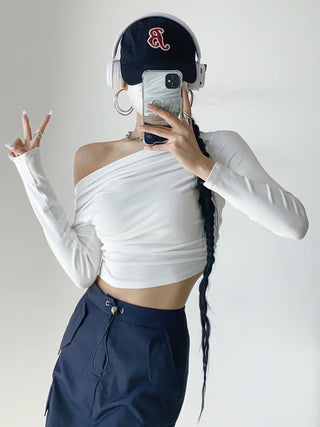 One Shoulder Pleated Slim top