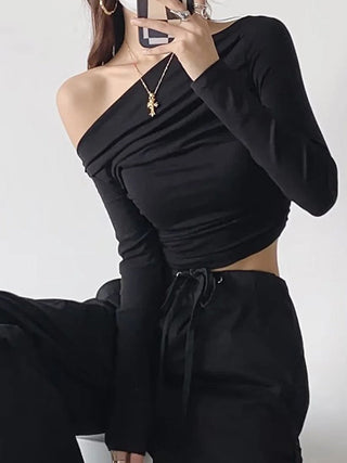 One Shoulder Pleated Slim top