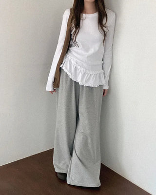 Frilled layered long-sleeved T-shirt