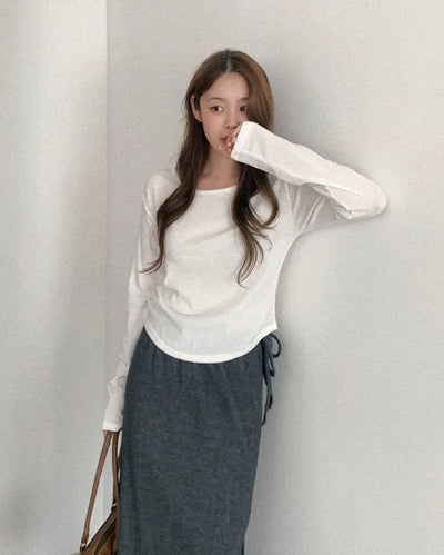 (4 colors) Ribbed long-sleeve T-shirt