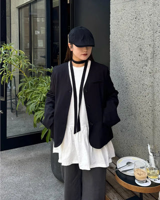 V-neck tie set jacket