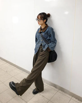 Corduroy Collar Neck Denim Jacket