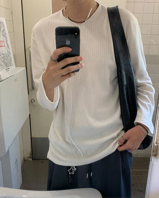 (Unisex) V-neck long-sleeve knit t-shirt