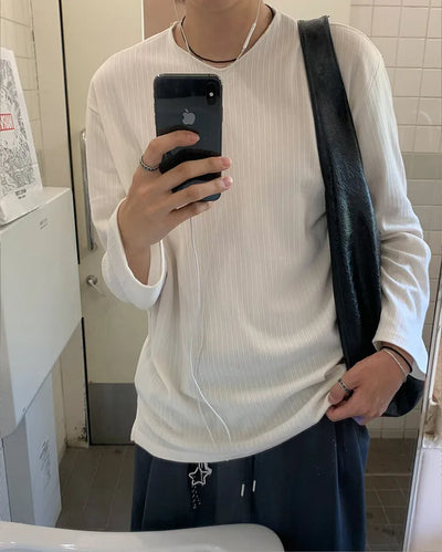 (Unisex) V-neck long-sleeve knit t-shirt