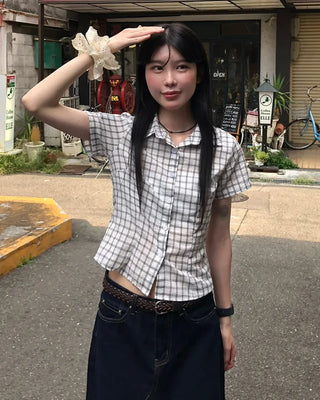 Slim-fit check short-sleeved shirt