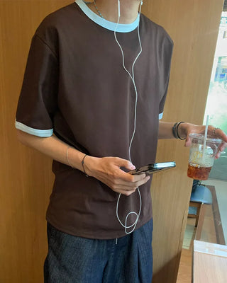 Retro-colored ringer neck T-shirt
