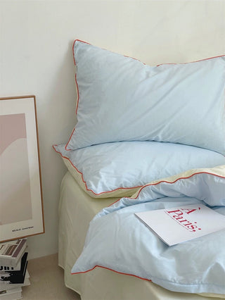 Blue and Cream Color Block Bedding Set