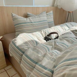 Retro Blue Striped Duvet Cover Set