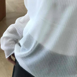 Loose Fit Plain Short Length Round Neck Long Sleeve T-Shirt