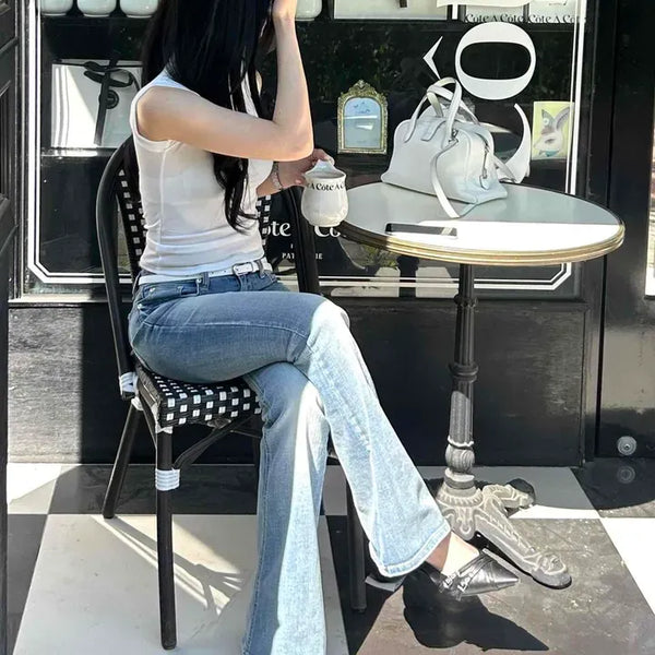 Washed Button Zipper Flare Bootcut Long Pants