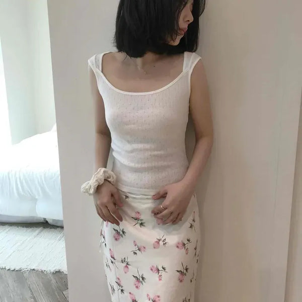Ribbon Flower Wrap H-Line Daily Midi Skirt