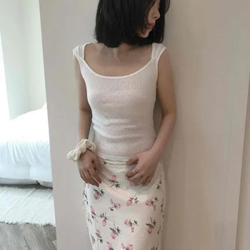 Ribbon Flower Wrap H-Line Daily Midi Skirt