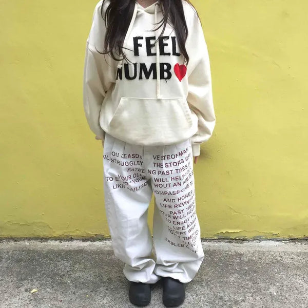 Wide Fit Lettering String Button Daily Long Pants