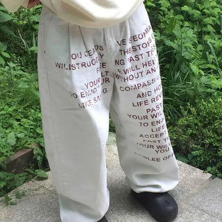Wide Fit Lettering String Button Daily Long Pants