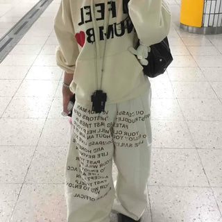 Wide Fit Lettering String Button Daily Long Pants