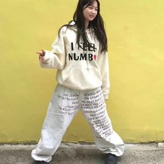 Wide Fit Lettering String Button Daily Long Pants
