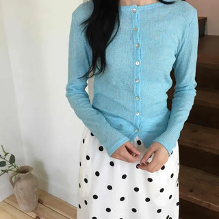 Slim Fit Plain Button-Down Long Sleeve Cardigan