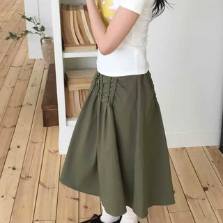 Pintuck Zipper Flare A-Line Daily Long Skirt