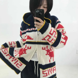 Ivory Delicate Knit Oversized Spring/Autumn Zip-up