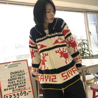 Ivory Delicate Knit Oversized Spring/Autumn Zip-up