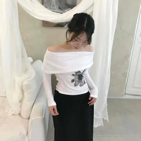 Slim Fit Floral Long Sleeve Daily T-shirt