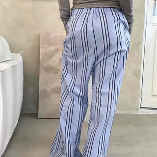 Loose-fit Striped Pintuck Wide Daily Long Pants