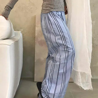 Loose-fit Striped Pintuck Wide Daily Long Pants