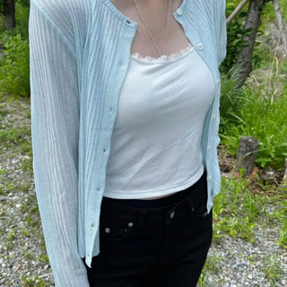 Le Gak Slim Fit Plain Button-Down Long Sleeve Cardigan