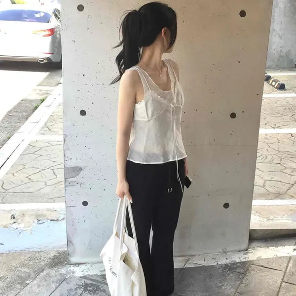Regular Fit Plain Shirred String Sleeveless Blouse