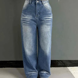 Loose-fit Washed Button Wide Long Pants