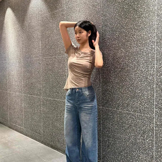 Loose-fit Washed Button Wide Long Pants