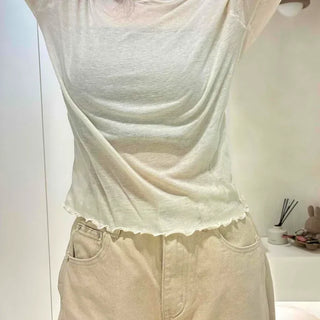 Slim Fit Plain Frill Long Sleeve Daily T-shirt