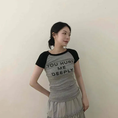 Regular Fit Dot Lettering Color Block Raglan Sleeve Short Sleeve T-shirt