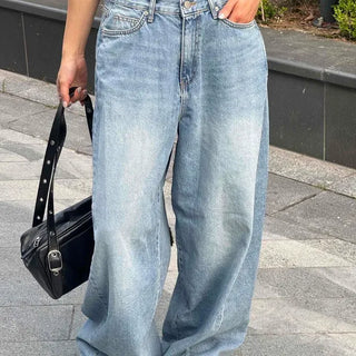 Lepin Loose Fit Washed Button Wide Daily Long Pants