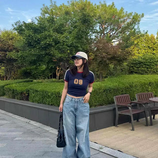 Lepin Loose Fit Washed Button Wide Daily Long Pants