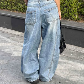 Lepin Loose Fit Washed Button Wide Daily Long Pants