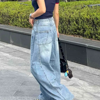 Lepin Loose Fit Washed Button Wide Daily Long Pants