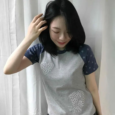 Dot Patch Raglan Embroidered Short Sleeve T-shirt