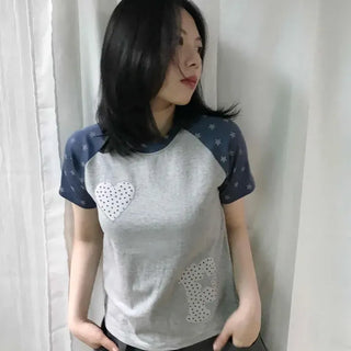Dot Patch Raglan Embroidered Short Sleeve T-shirt
