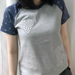 Dot Patch Raglan Embroidered Short Sleeve T-shirt