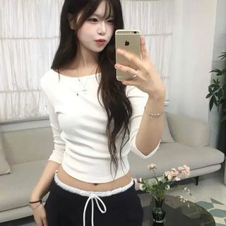 Plain Cotton Sleeve T-shirt for Date Look