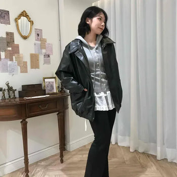 Urban Oversized Plain Shirt Collar Jacket