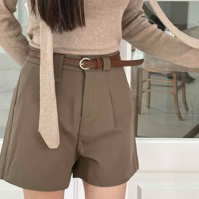 Basic High-Waisted Pintuck Slacks Shorts