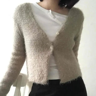 Soft Touch Angora Button-Up Crop Cardigan
