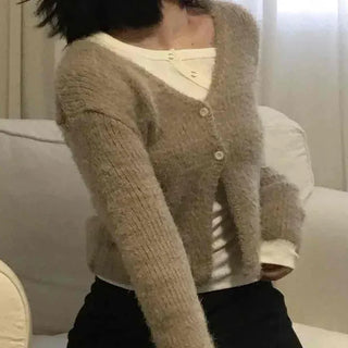 Soft Touch Angora Button-Up Crop Cardigan