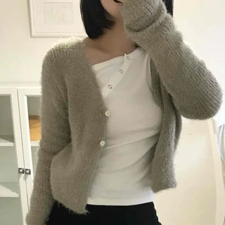 Soft Touch Angora Button-Up Crop Cardigan