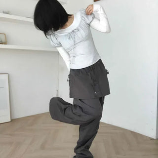 Cargo Utility Apron Layered Balloon Long Pants