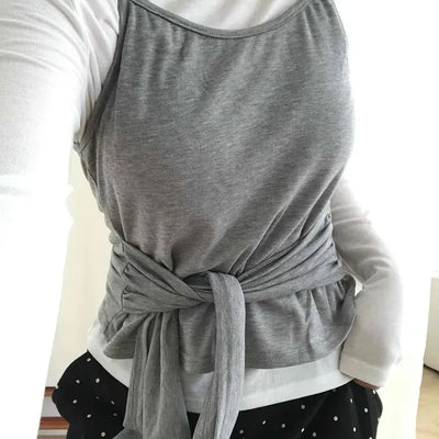 Strap Ribbon Belt Strap Sleeveless Piece Set Long Sleeve T-shirt