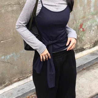 Strap Bustier Layered Long Sleeve T-shirt Set