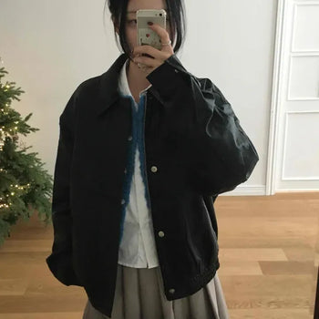 Oversized denim loose-fit shirt coach jacket